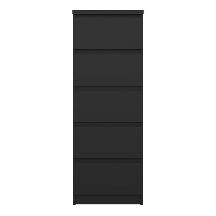 Naia Narrow Chest of 5 Drawers in Black Matt