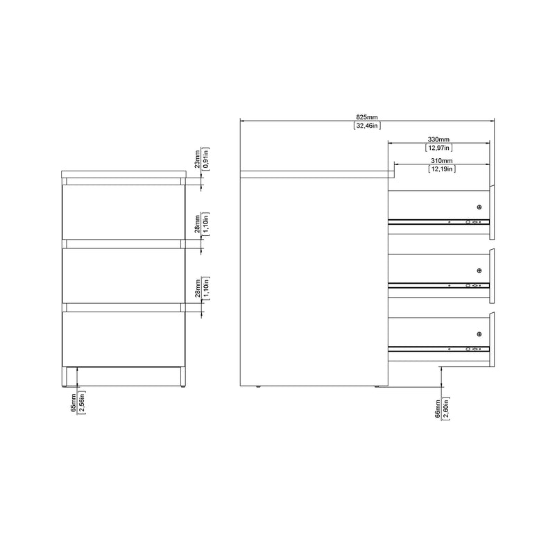 Naia Bedside 3 Drawers in Black Matt