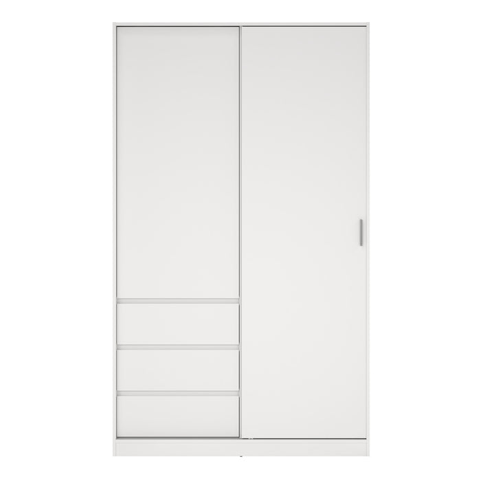 Naia Wardrobe with 1 Sliding Door and 1 Door + 3 Drawers in White 