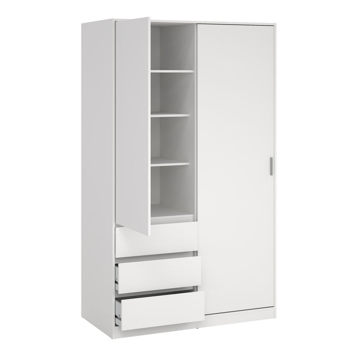Naia Wardrobe with 1 Sliding Door and 1 Door + 3 Drawers in White 