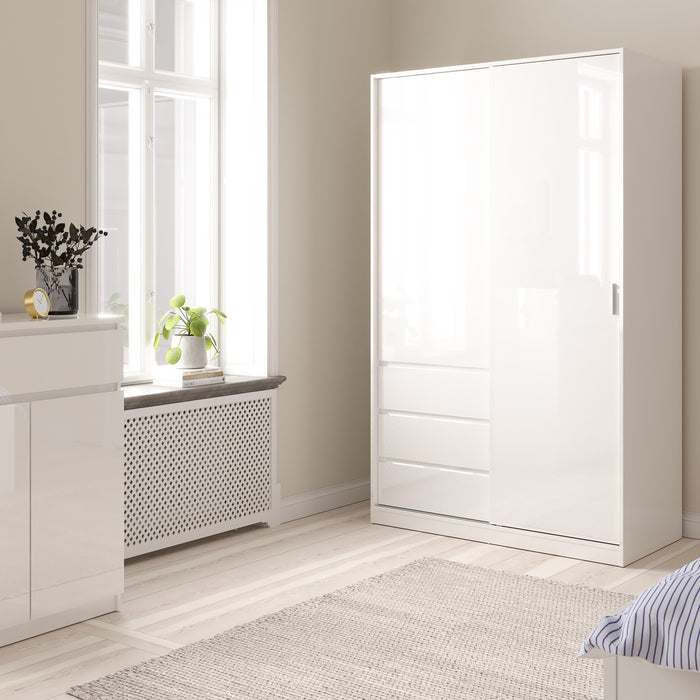 Naia Wardrobe with 1 Sliding Door and 1 Door + 3 Drawers in White 
