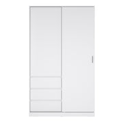 Naia Wardrobe with 1 Sliding Door 1 Door 3 Drawers in White High Gloss