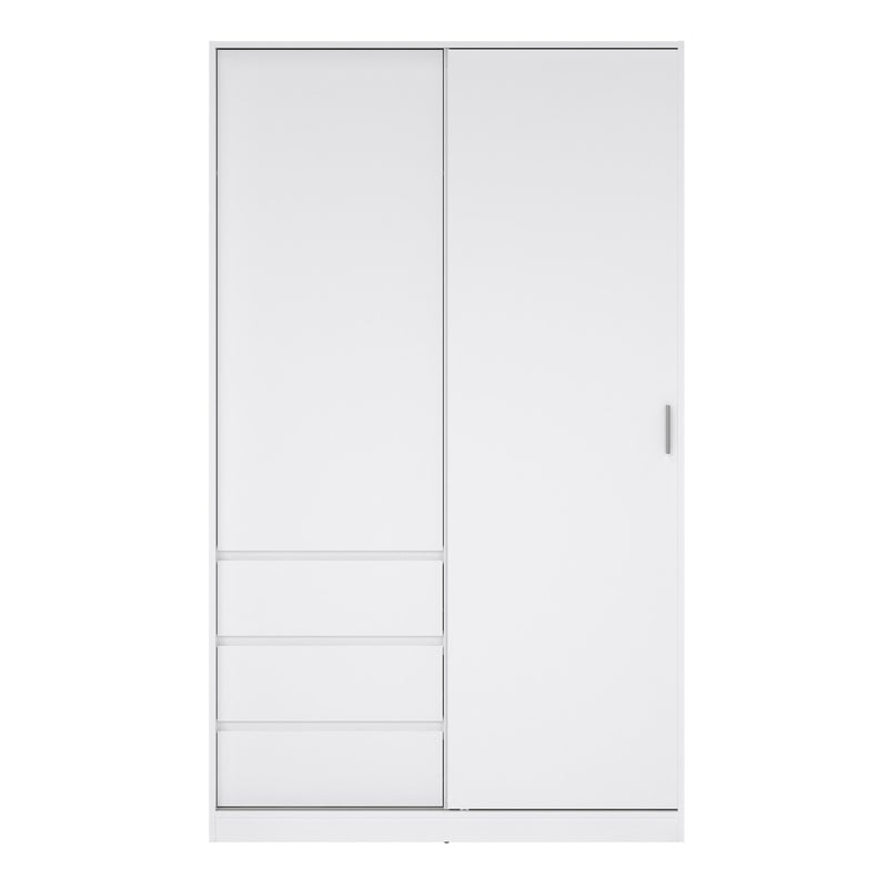 Naia Wardrobe with 1 Sliding Door 1 Door 3 Drawers in White High Gloss