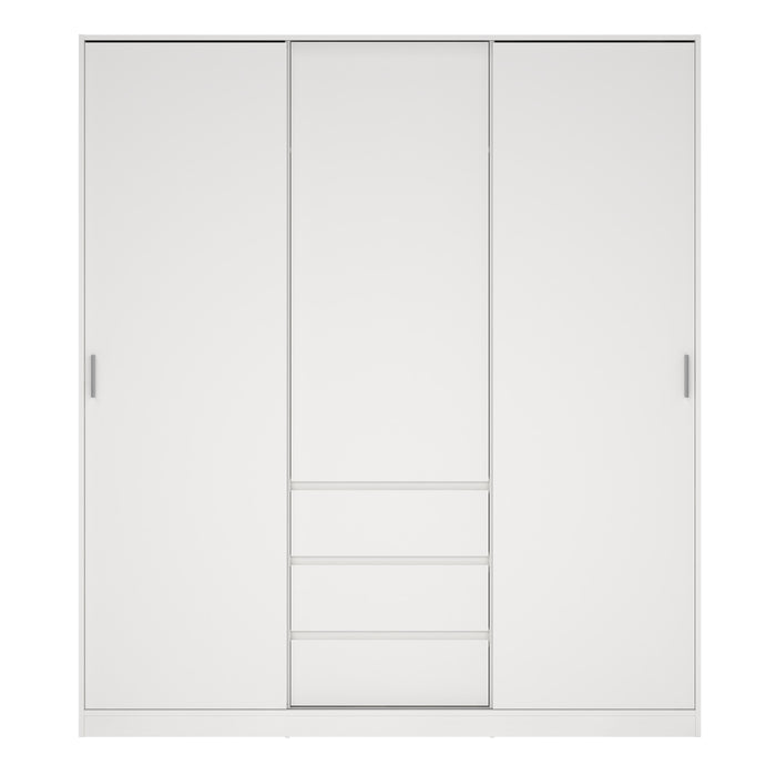 Naia Wardrobe with 2 Sliding Doors + 1 Door + 3 Drawers in White 