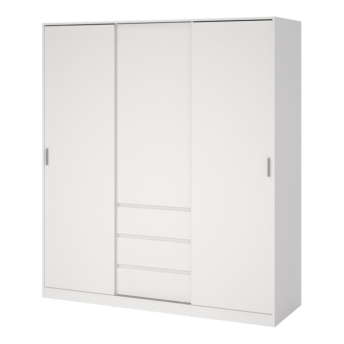 Naia Wardrobe with 2 Sliding Doors + 1 Door + 3 Drawers in White 