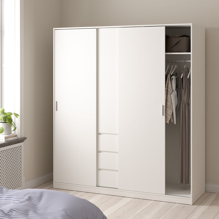 Naia Wardrobe with 2 Sliding Doors + 1 Door + 3 Drawers in White 