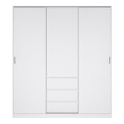 Naia Wardrobe with 2 Sliding Doors 1 Door 3 Drawers in White High Gloss