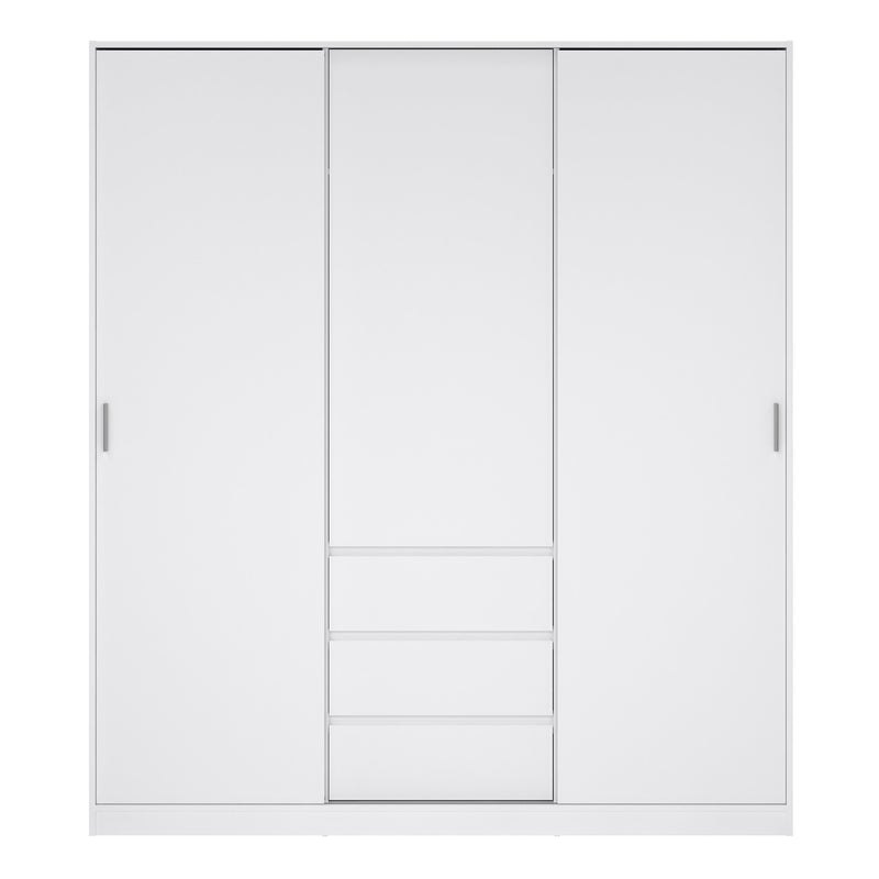 Naia Wardrobe with 2 Sliding Doors 1 Door 3 Drawers in White High Gloss