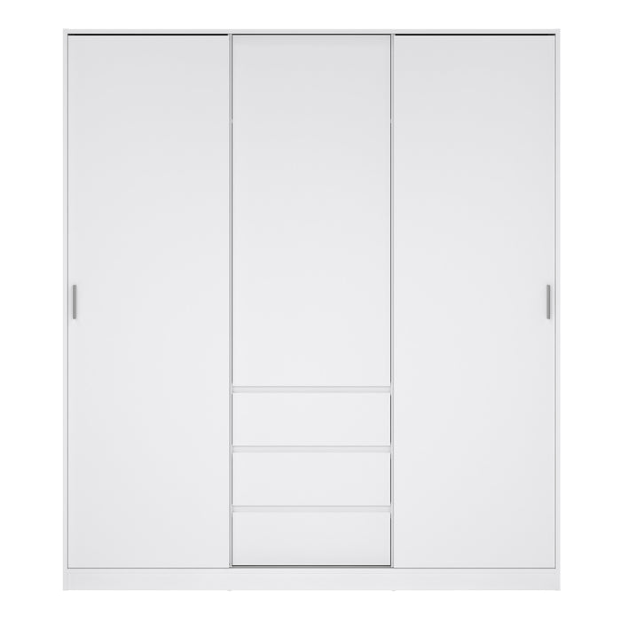 Naia Wardrobe with 2 Sliding Doors 1 Door 3 Drawers in White High Gloss