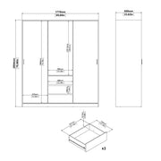 Naia Wardrobe with 2 Sliding Doors 1 Door 3 Drawers in White High Gloss
