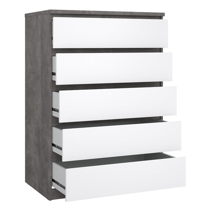 Naia Chest of 5 Drawers in Concrete and White High Gloss