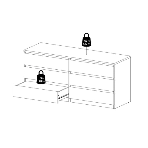 Naia Wide Chest of 6 Drawers (3+3) in Concrete and White High Gloss