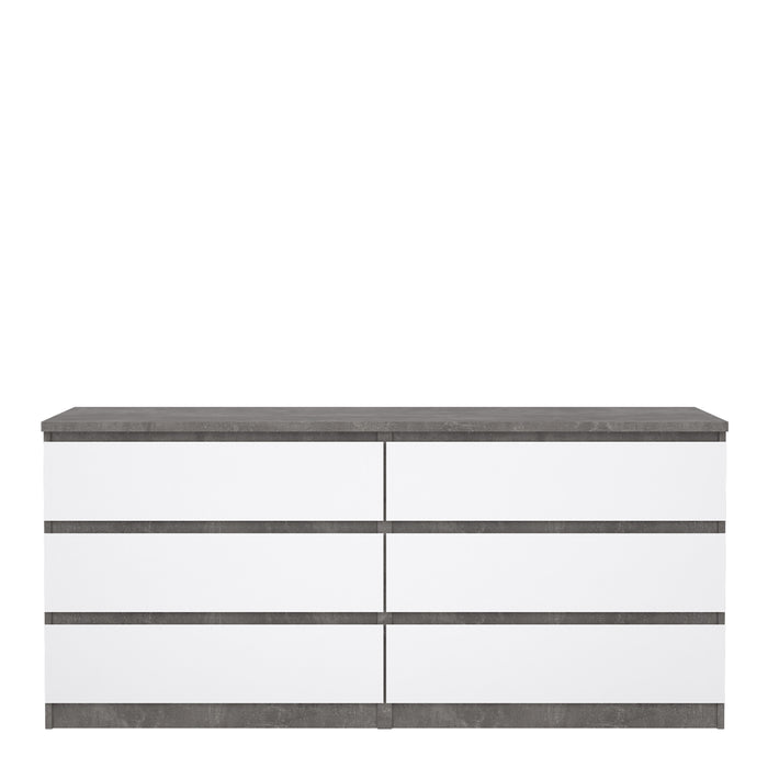 Naia Wide Chest of 6 Drawers (3+3) in Concrete and White High Gloss