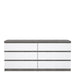Naia Wide Chest of 6 Drawers (3+3) in Concrete and White High Gloss