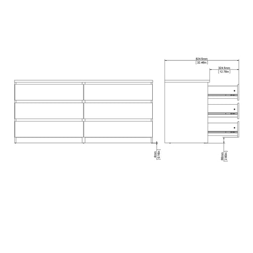 Naia Wide Chest of 6 Drawers (3+3) in Jackson Hickory Oak