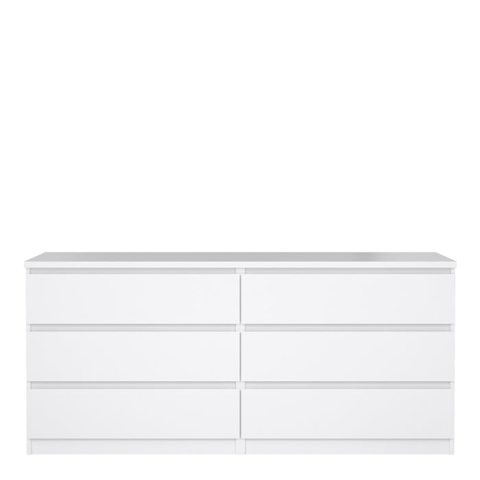 Naia Wide Chest of 6 Drawers (3+3) in White High Gloss