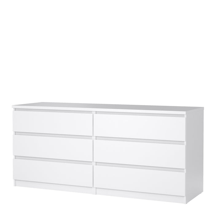 Naia Wide Chest of 6 Drawers (3+3) in White High Gloss