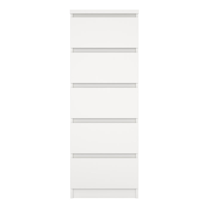 Naia Narrow Chest of 5 Drawers in White