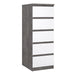 Naia Narrow Chest of 5 Drawers in Concrete and White High Gloss