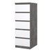 Naia Narrow Chest of 5 Drawers in Concrete and White High Gloss