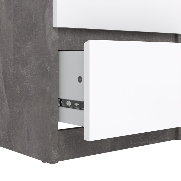 Naia Narrow Chest of 5 Drawers in Concrete and White High Gloss