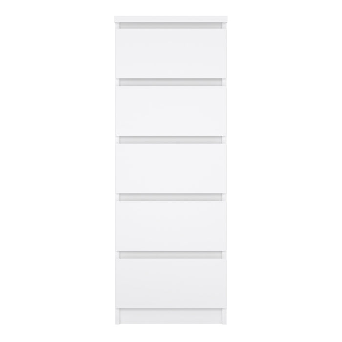 Naia Narrow Chest of 5 Drawers in White High Gloss