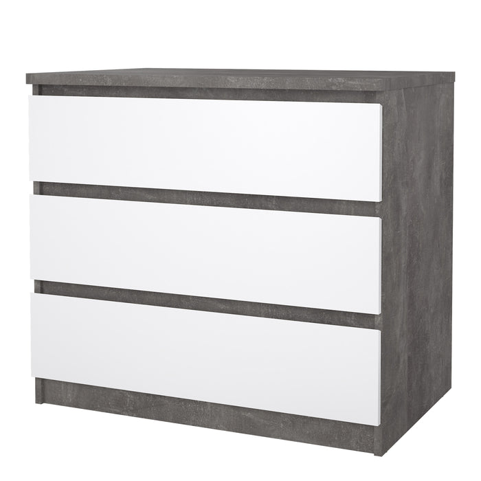 Naia Chest of 3 Drawers in Concrete and White High Gloss