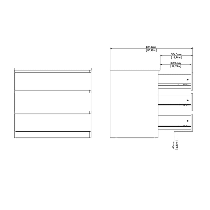 Naia Chest of 3 Drawers in Concrete and White High Gloss