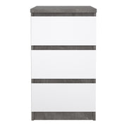 Naia Bedside 3 Drawers in Concrete and White High Gloss