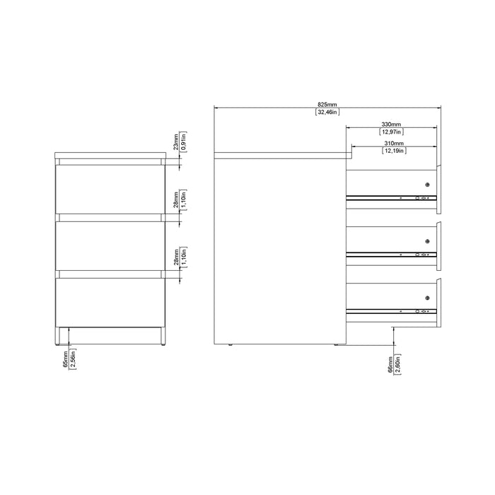 Naia Bedside 3 Drawers in Concrete and White High Gloss