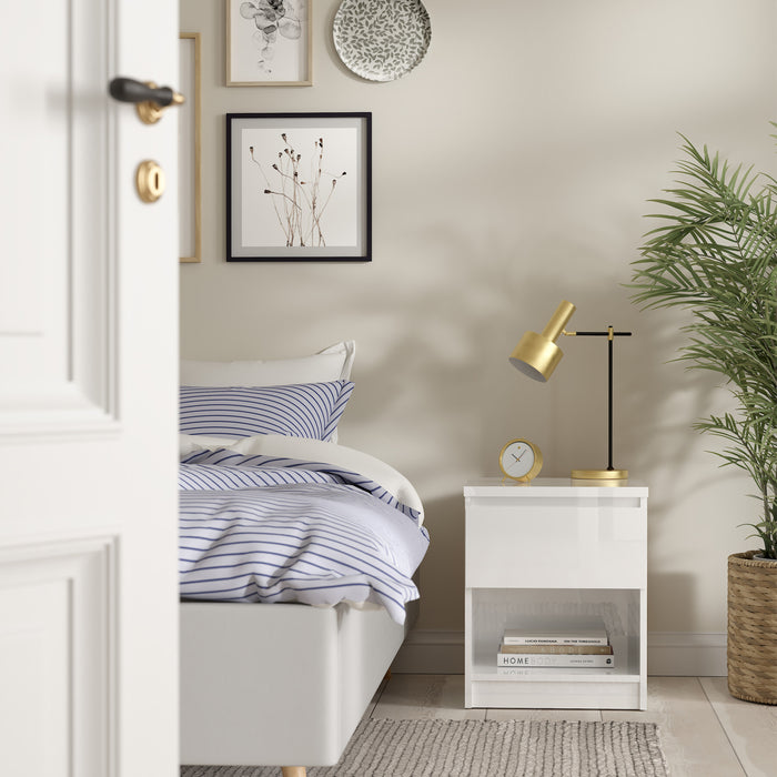 Naia Bedside 1 Drawer 1 Shelf in White High Gloss
