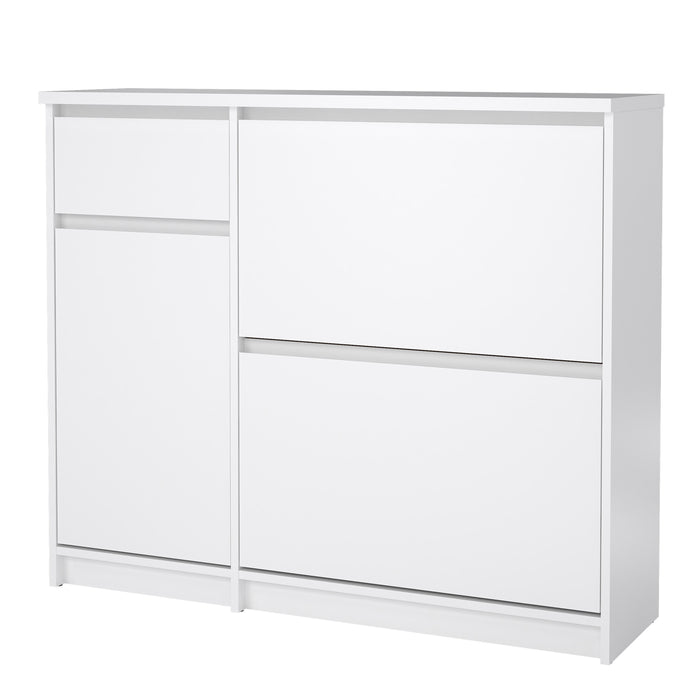 Naia Shoe Cabinet with 2 Flip Down Doors 1 Door and 1 Drawer in White High Gloss