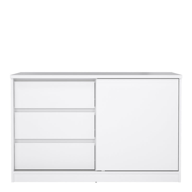Naia Storage Unit with 1 Sliding Door and 3 Drawers in White High Gloss