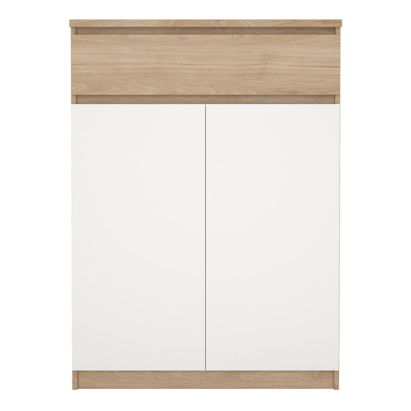 Naia Shoe Cabinet with 2 Doors 1 Drawer in Jackson Hickory Oak and White