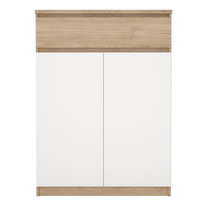 Naia Shoe Cabinet with 2 Doors 1 Drawer in Jackson Hickory Oak and White