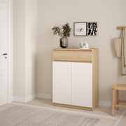 Naia Shoe Cabinet with 2 Doors 1 Drawer in Jackson Hickory Oak and White