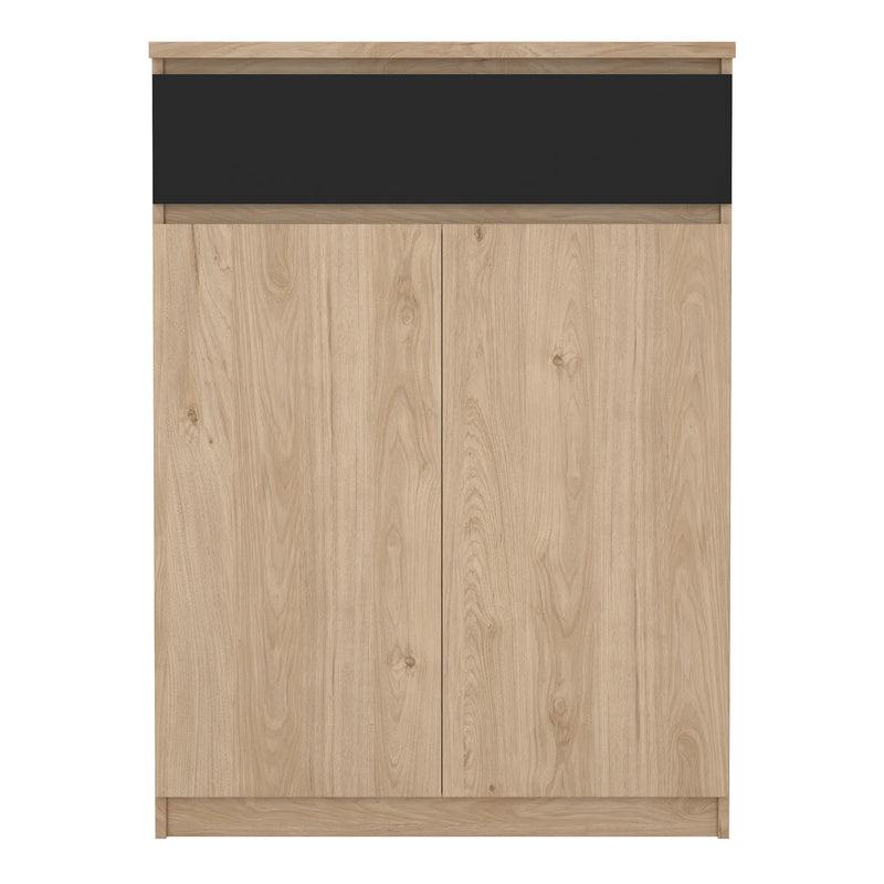 Naia Shoe Cabinet with 2 Doors 1 Drawer in Jackson Hickory Oak and Black