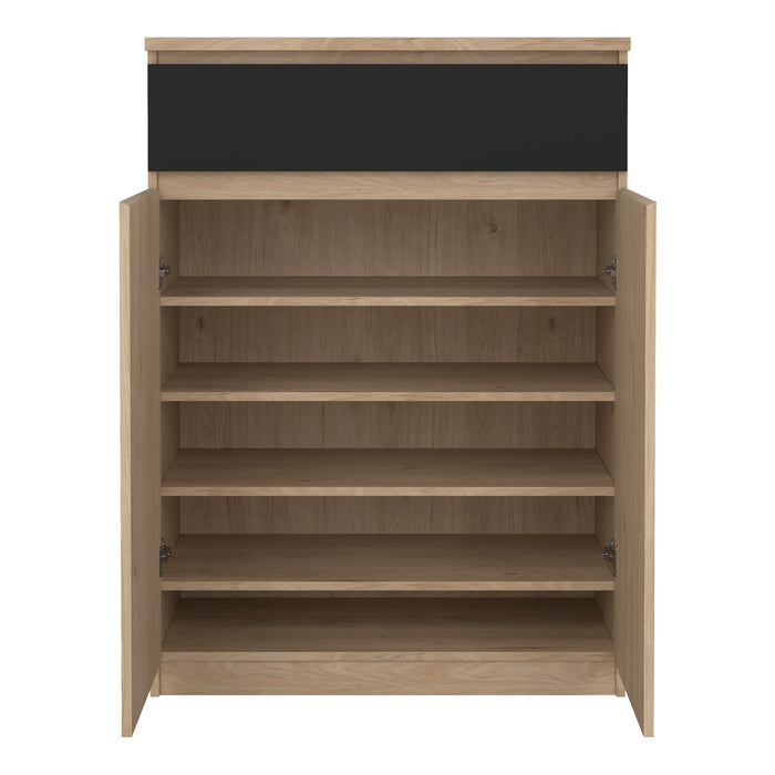 Naia Shoe Cabinet with 2 Doors 1 Drawer in Jackson Hickory Oak and Black