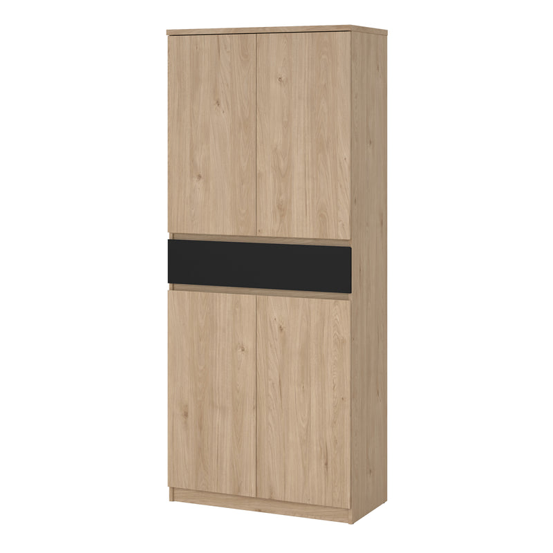 Naia Shoe Cabinet with 4 Doors 1 Drawer in Jackson Hickory Oak and Black