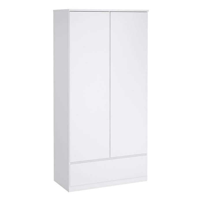 Naia Package - Bedside 3 Drawers + Chest of 5 Drawers + Wardrobe with 2 Doors + 1 Drawer in White High Gloss