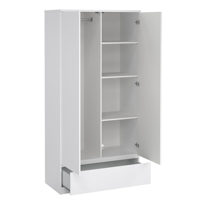 Naia Package - Bedside 3 Drawers + Chest of 5 Drawers + Wardrobe with 2 Doors + 1 Drawer in White High Gloss