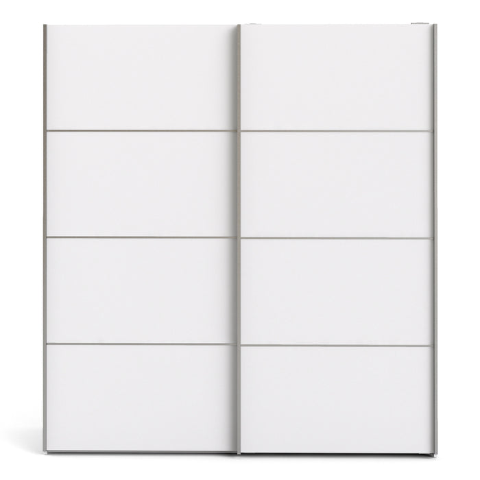 Verona Sliding Wardrobe 180cm in White with White Doors with 5 Shelves