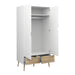 Oslo Package - Bedside 1 Drawer + Chest of 5 Drawers (2+3) + Wardrobe 2 Doors 2 Drawers in White and Oak