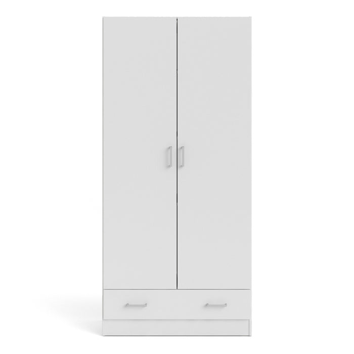 Space Wardrobe with 2 Doors + 1 Drawer in White 1750