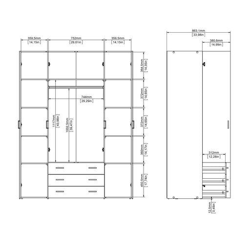 Space Wardrobe 4 Doors 3 Drawers in White 2000