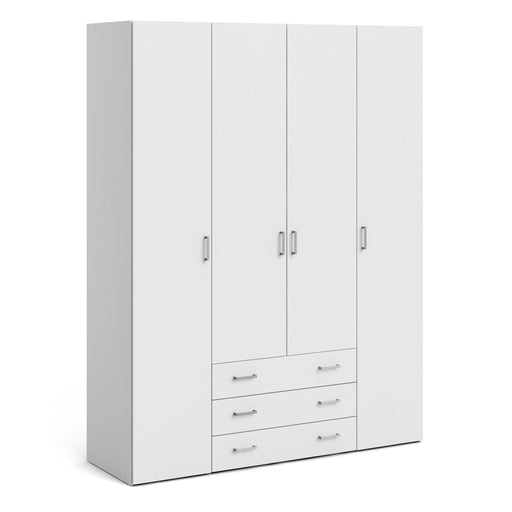 Space Wardrobe 4 Doors 3 Drawers in White 2000