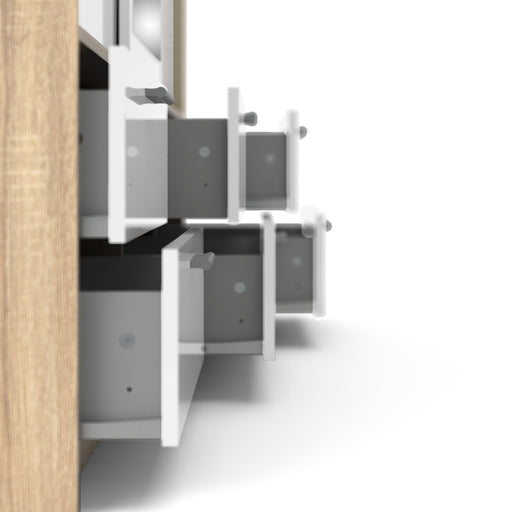 Line Wardrobe 3 Doors 6 Drawers in Oak with White High Gloss