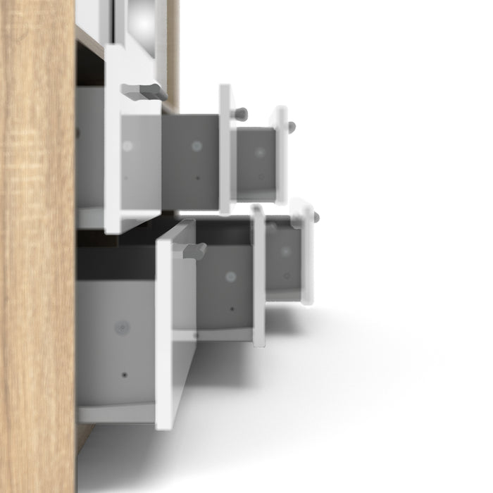 Line Wardrobe 3 Doors 6 Drawers in Oak with White High Gloss