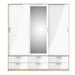 Line Wardrobe 3 Doors 6 Drawers in Oak with White High Gloss