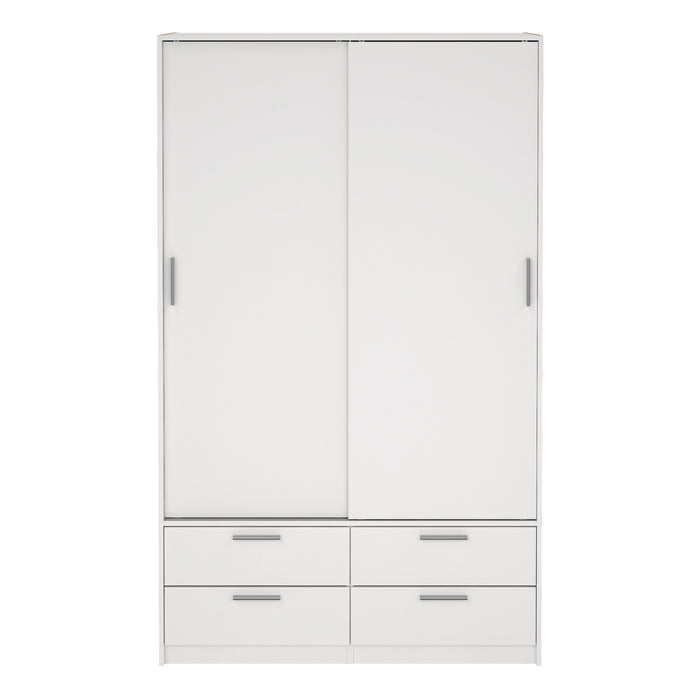 Line Wardrobe with 2 Sliding Doors and 4 Drawers, White
